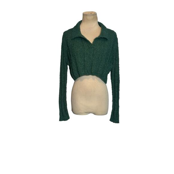 Double Zero green knit long sleeves crop sweater size Medium - Picture 10 of 10